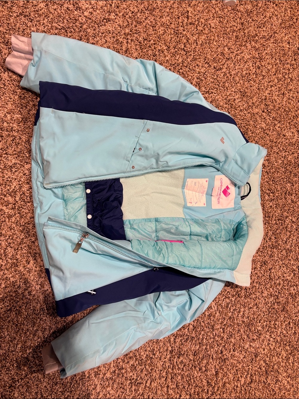 Obermeyer Light Blue and Navy Girls' Insulated Ski Jacket